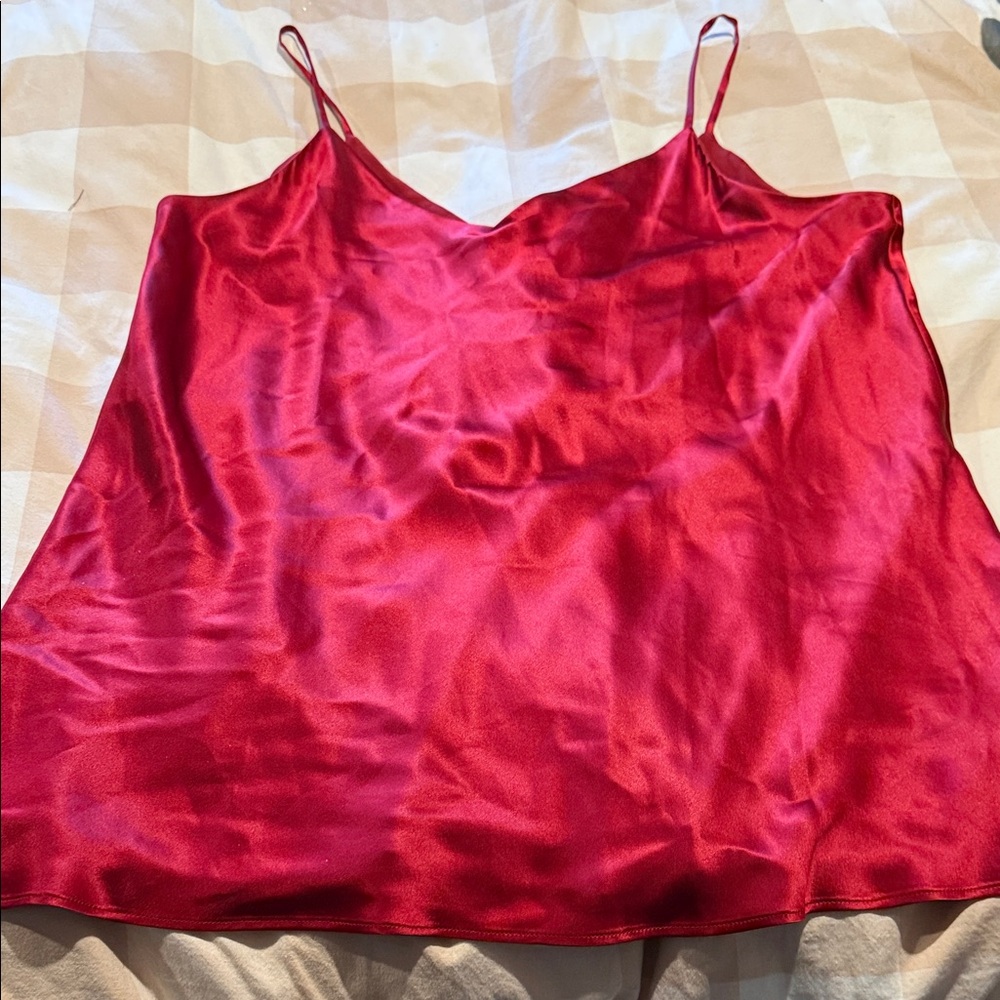 Lafayette 148 New York Satin Spaghetti-Strap Cami in Vibrant Red